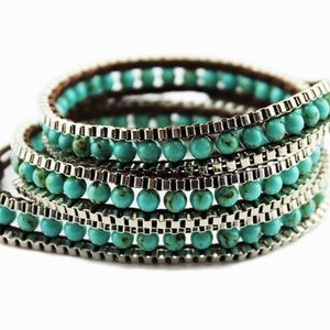 Turquoise 3 Wrap Metal Trim Bracelet NWT